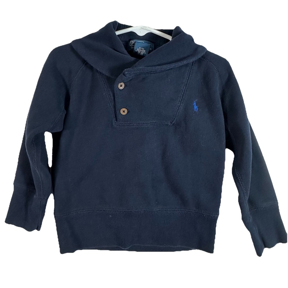 Polo Ralph Lauren Toddler 4T Navy Blue Shawl Collar Pullover Sweatshirt Rare Vtg